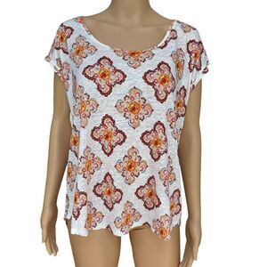 Ann Taylor Loft 100% linen medallion print t shirt size L